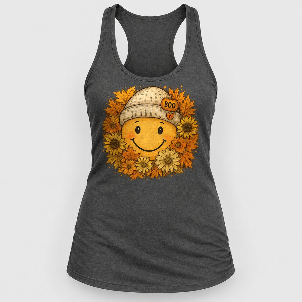 Smiley Sunflower Beanie Racerback Tank