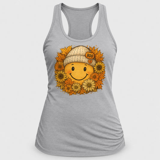 Smiley Sunflower Beanie racerback tank in Silver
