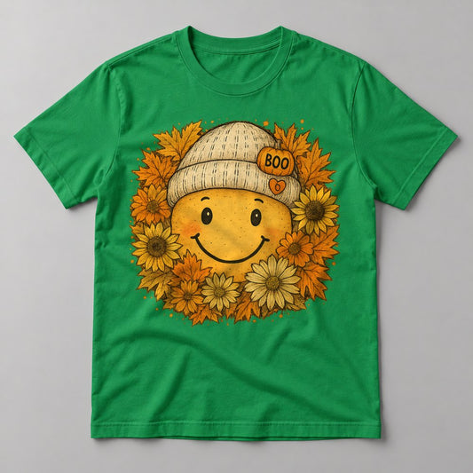 Smiley Sunflower Beanie tee in Kelly Green