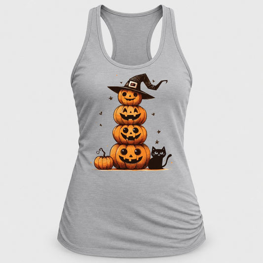 Stacked Jack-o-Lanterns racerback tank in Silver