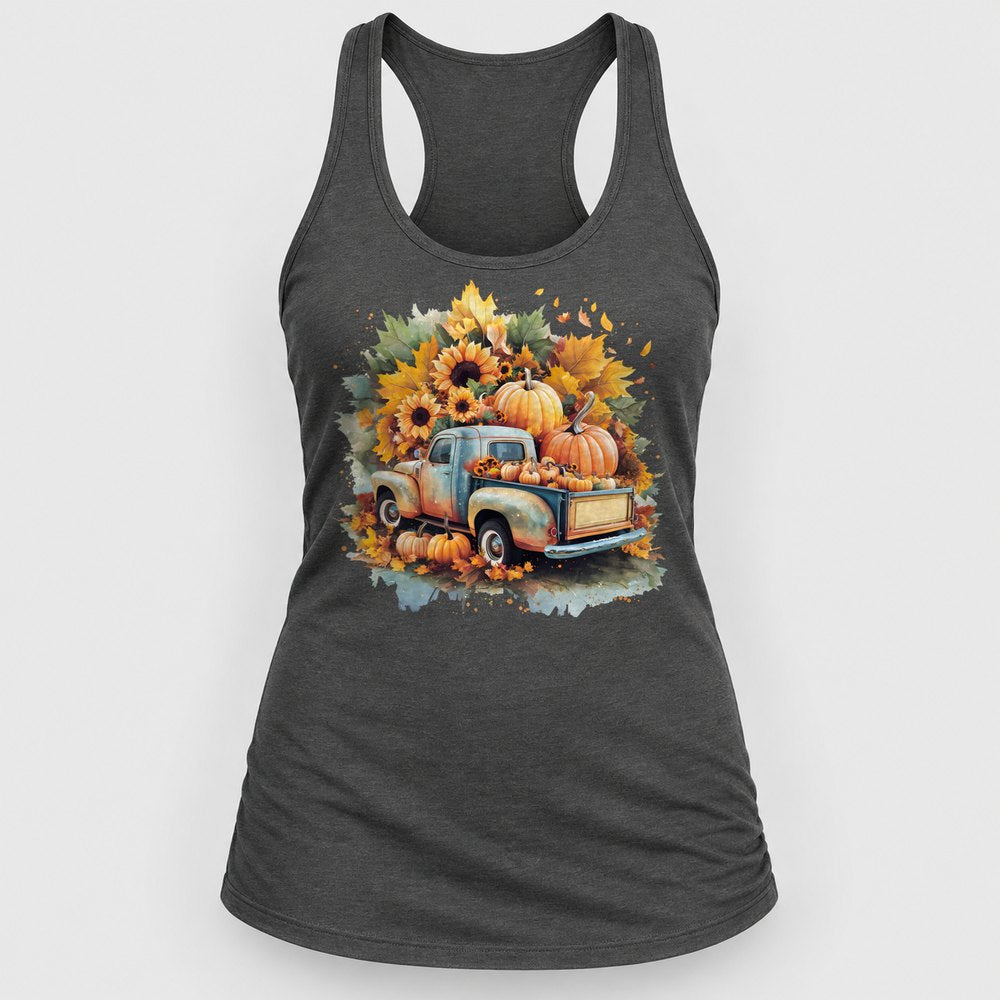 Sunflower Pumpkin Truck Racerback Tank