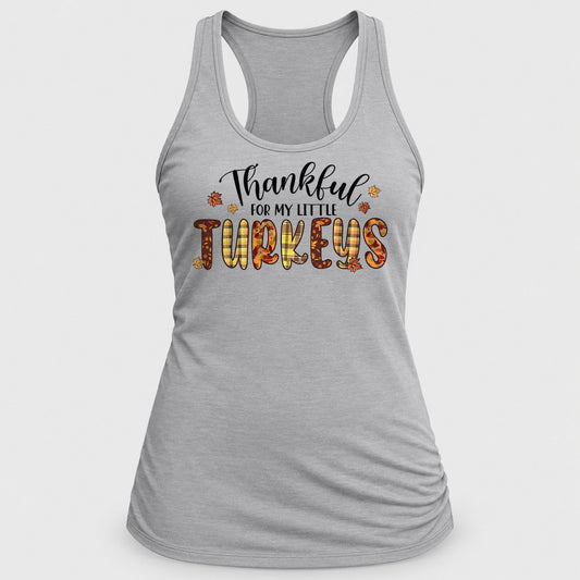 Thankful for My Little Turkeys racerback tank in Silver