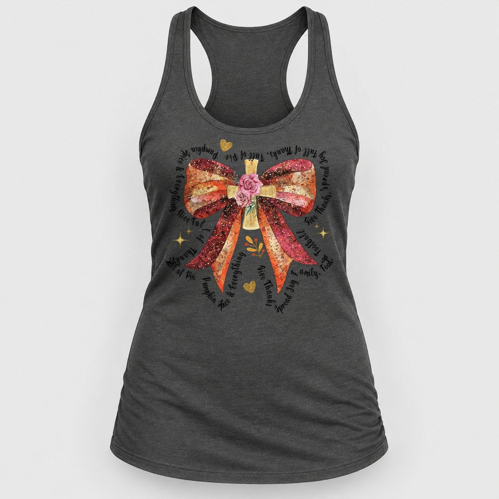 Thankful Glitter Bow Racerback Tank