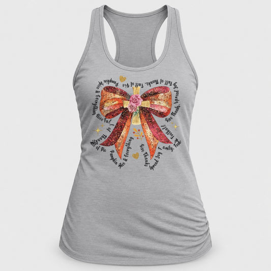 Thankful Glitter Bow racerback tank in Silver