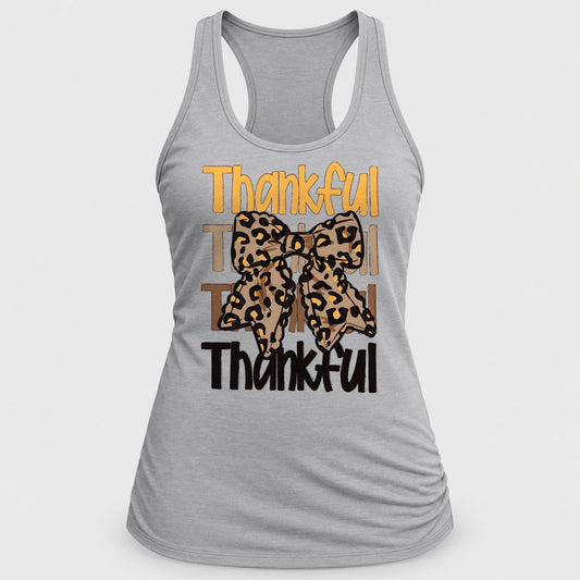 Thankful Leopard Bow Stack racerback tank in Silver