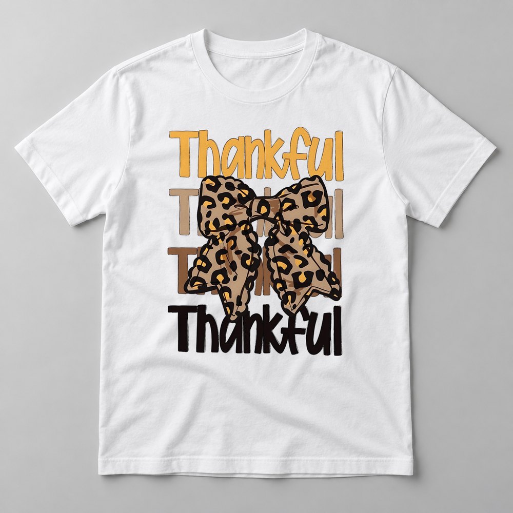 Thankful Leopard Bow Stack tee in White