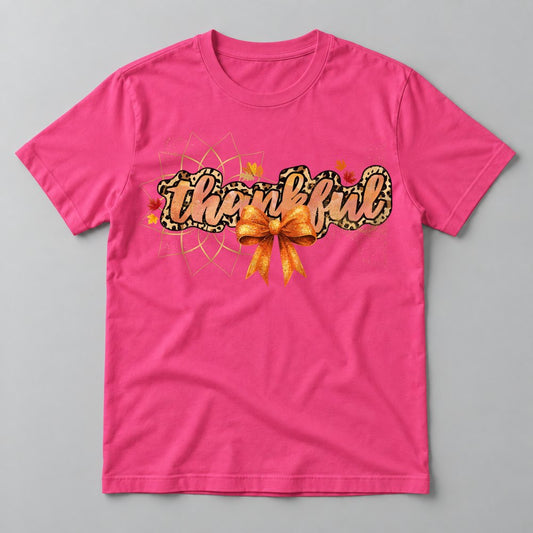 Thankful Leopard Bow tee in Hot Pink