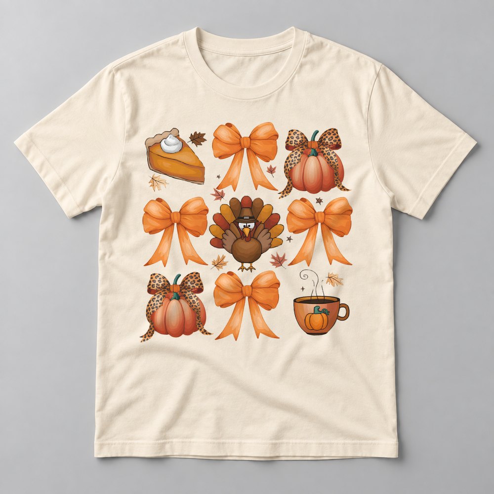 Thanksgiving Bows & Turkey tee in Natural