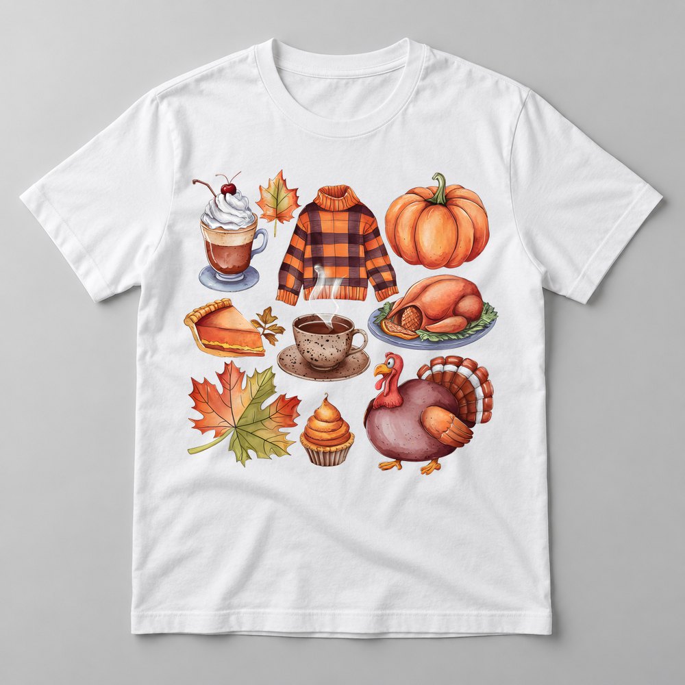 Thanksgiving Favorites pressed on a White tee
