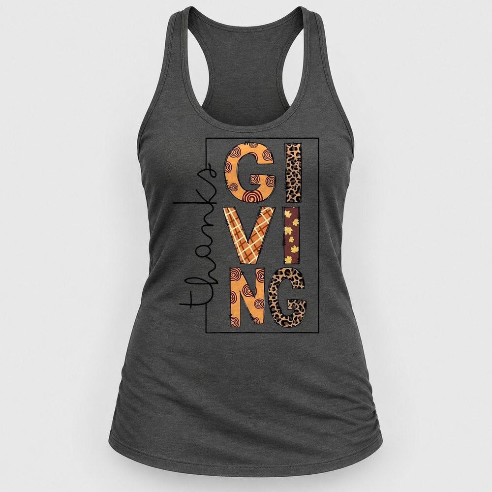 Thanksgiving Patchwork Letters Racerback Tank
