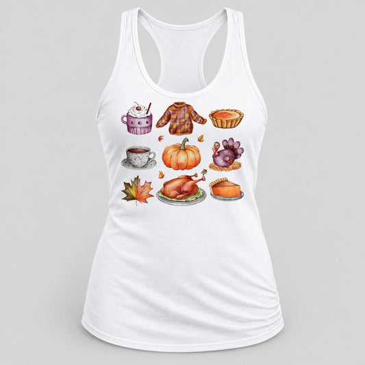 Thanksgiving Treats racerback tank in White