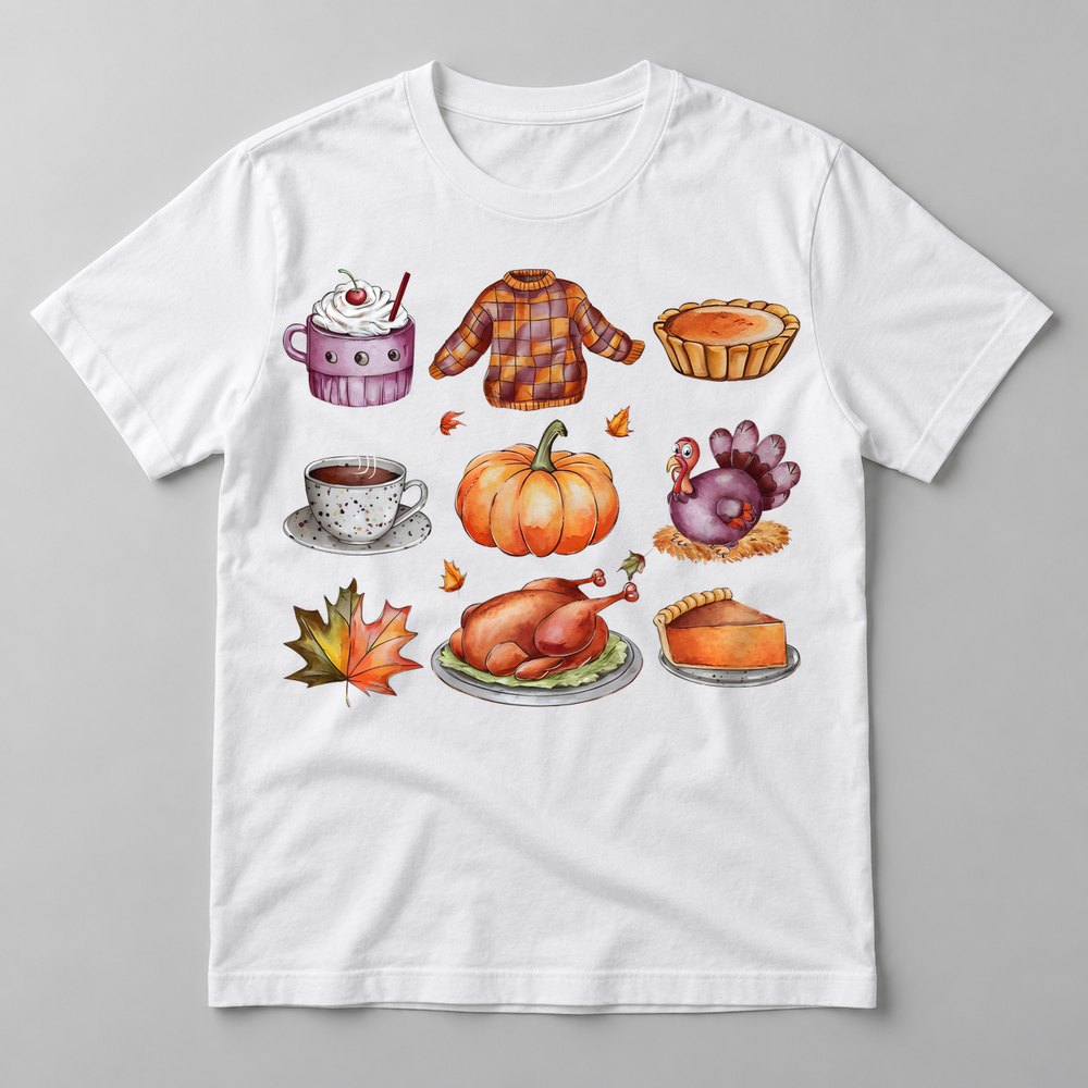 Thanksgiving Treats pressed on a White tee
