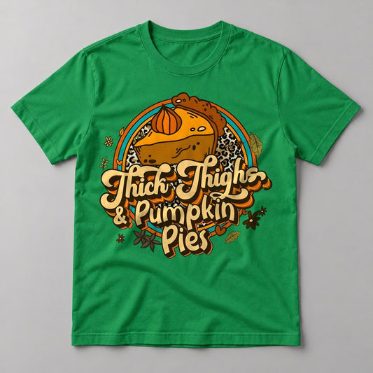 Thick Thighs & Pumpkin Pies tee in Kelly Green