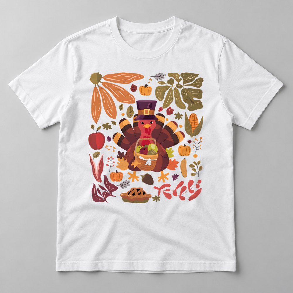 Turkey Harvest pressed on a White tee