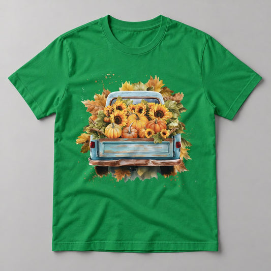 Vintage Harvest Truck tee in Kelly Green