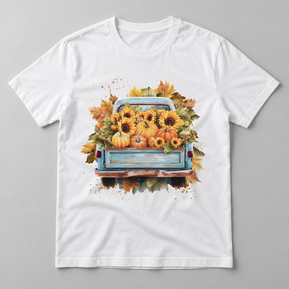 Vintage Harvest Truck pressed on a White tee