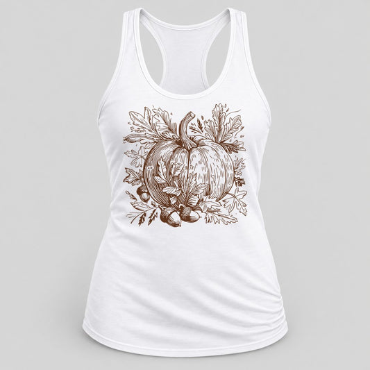 Vintage Sketch Pumpkin racerback tank in White