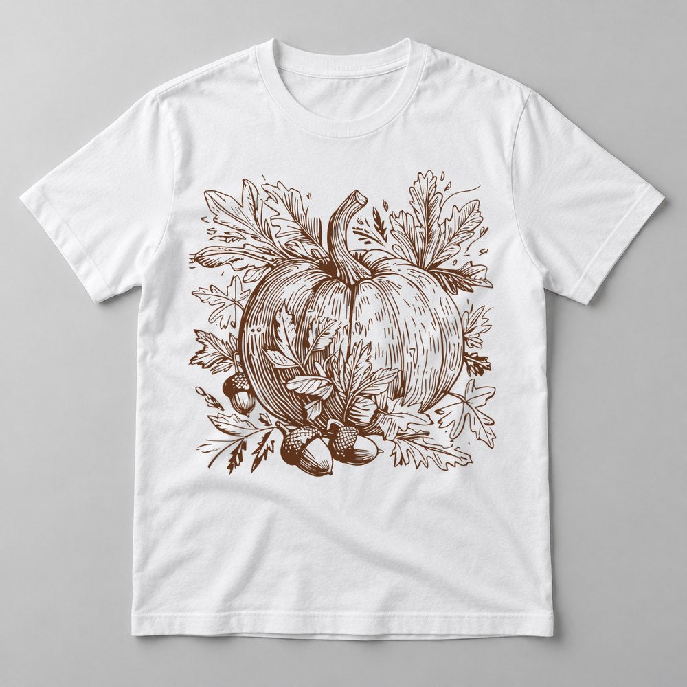 Vintage Sketch Pumpkin pressed on a White tee