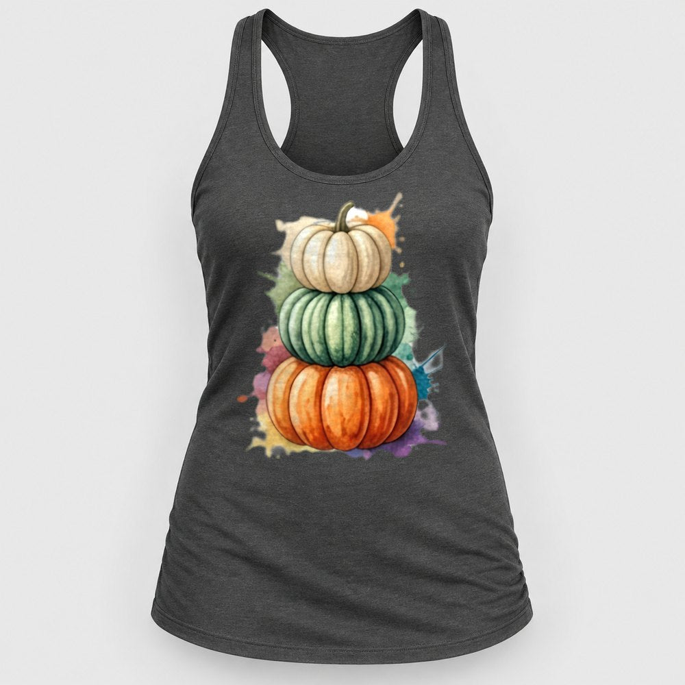 Watercolor Pumpkin Stack Racerback Tank