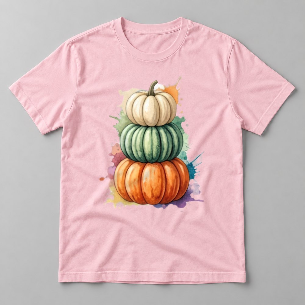 Watercolor Pumpkin Stack tee in Soft Pink