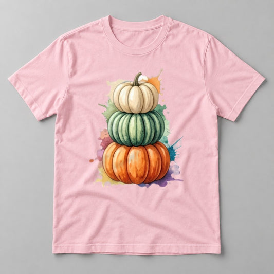 Watercolor Pumpkin Stack tee in Soft Pink