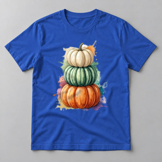 Watercolor Pumpkin Stack tee in True Royal