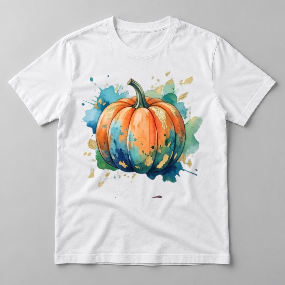 Watercolor Splash Pumpkin tee in White