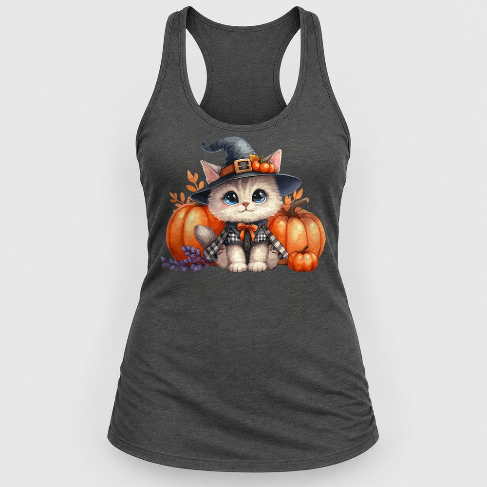 Witch Kitty Pumpkins Racerback Tank