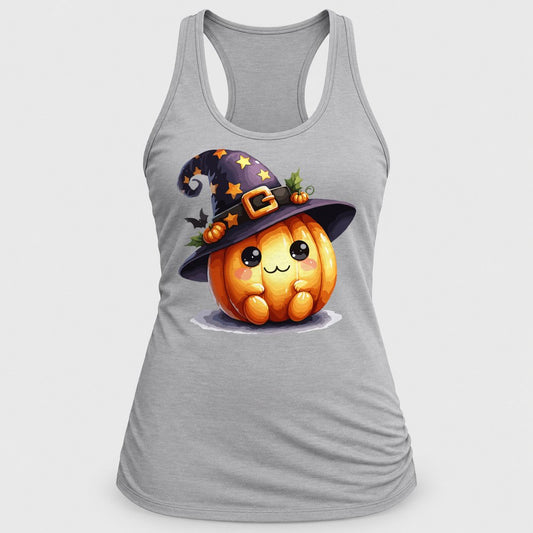 Witchy Pumpkin Cutie racerback tank in Silver