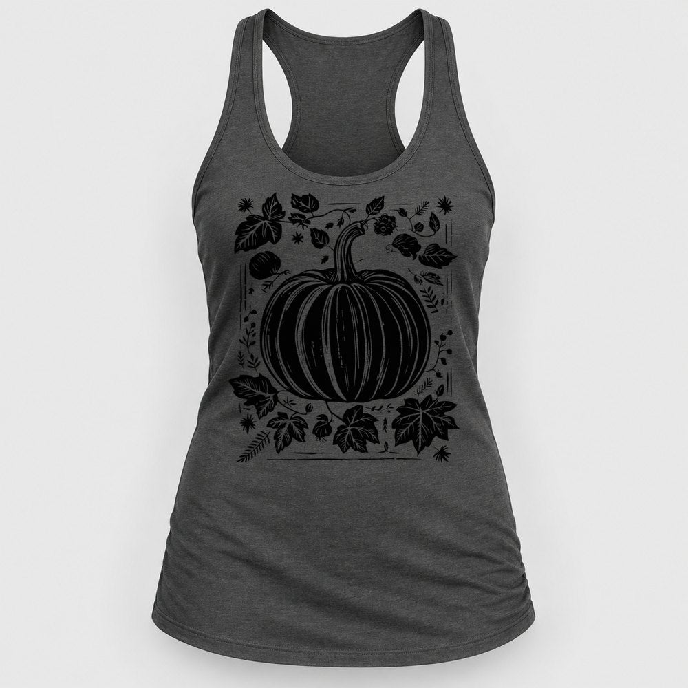 Woodcut Pumpkin Black Racerback Tank