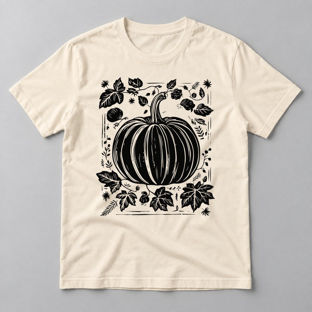 Woodcut Pumpkin Black tee in Natural