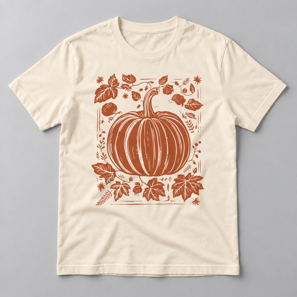 Woodcut Pumpkin Rust tee in Natural
