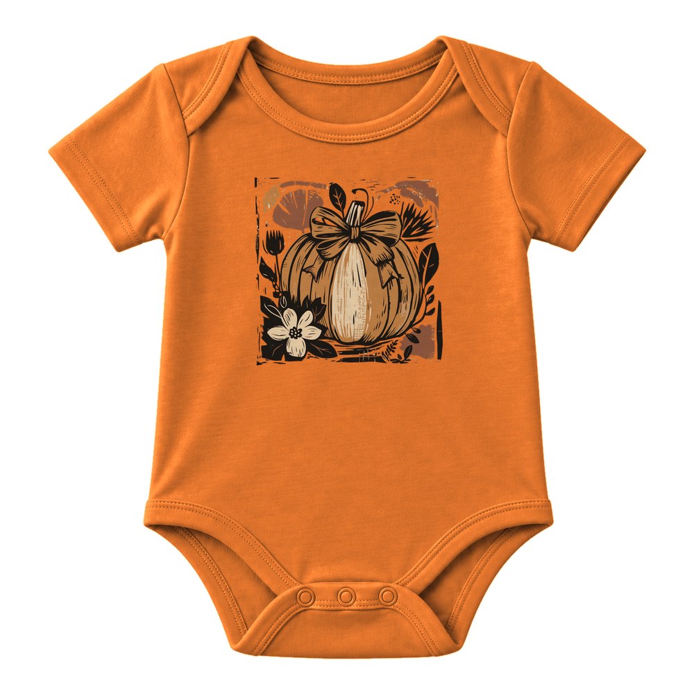 Woodcut Pumpkin with Bow Fall Tee