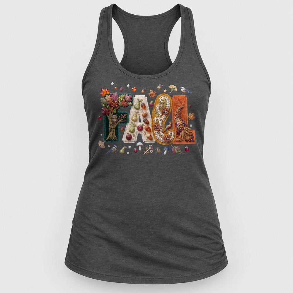Woodland Jewel Fall Letters Racerback Tank