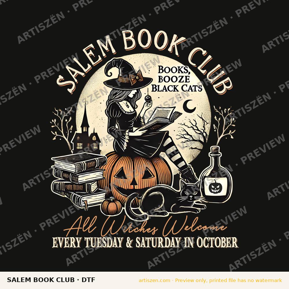 Salem Book Club DTF transfer preview