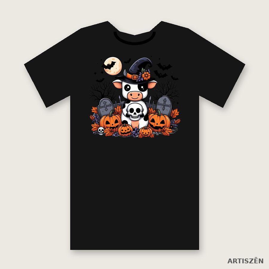 Witchy Cow: Full Moon tee in Black