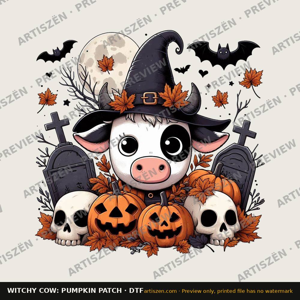 Witchy Cow: Pumpkin Patch DTF transfer preview