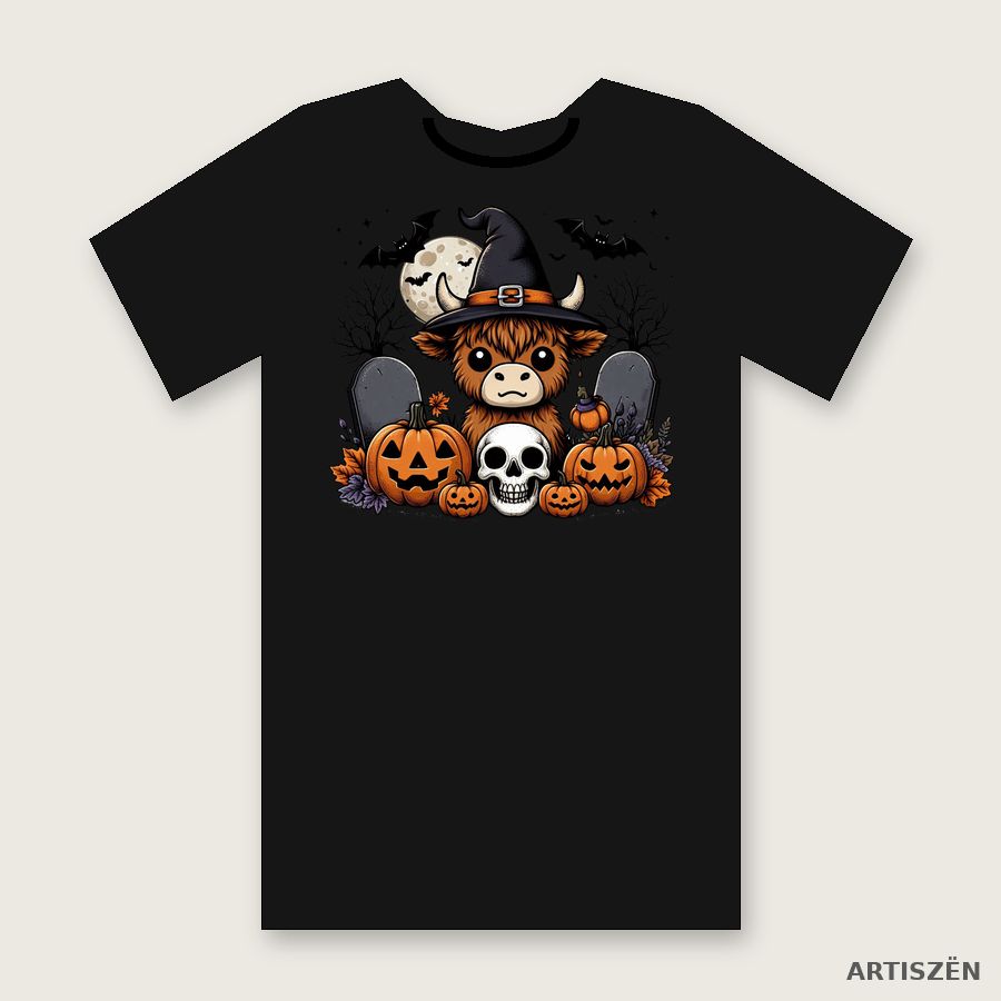 Witchy Highland Cow: Skull tee in Black