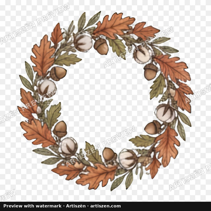 Autumn Cotton Wreath PNG preview