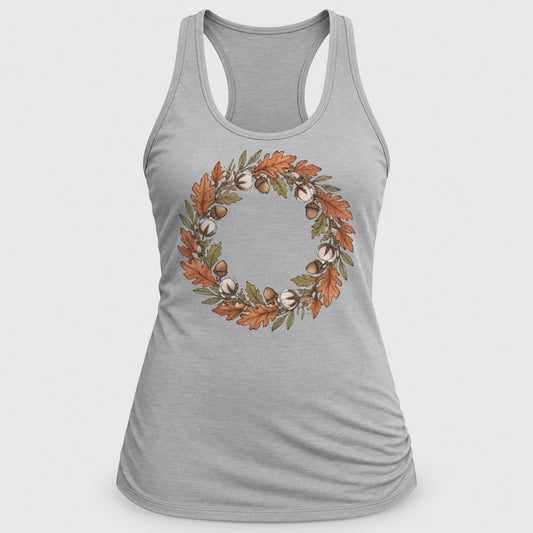 Autumn Cotton Wreath racerback tank in Silver