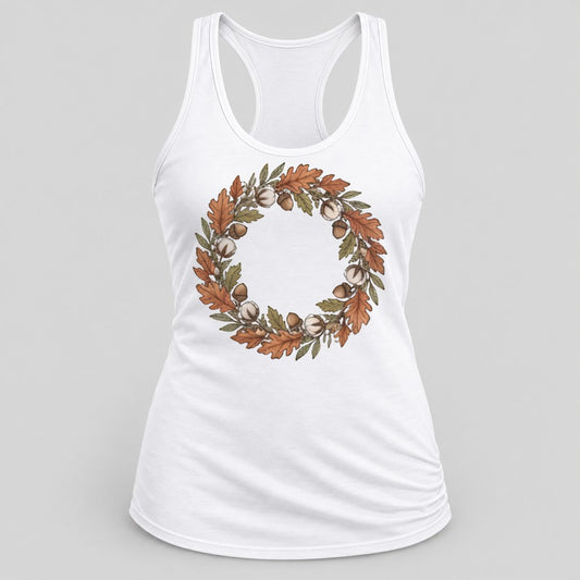 Autumn Cotton Wreath racerback tank in White