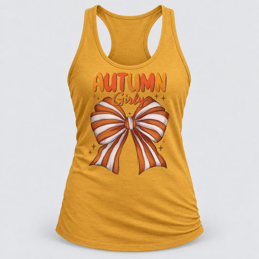 Autumn Girly Bow racerback tank in Antique Gold