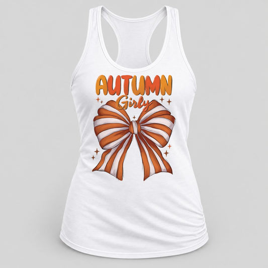 Autumn Girly Bow racerback tank in White