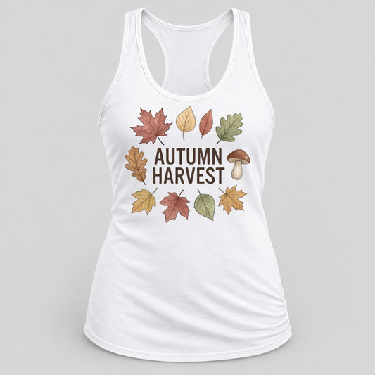 Autumn Harvest Leaves racerback tank in White