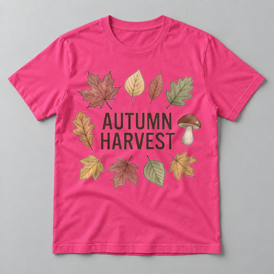 Autumn Harvest Leaves tee in Hot Pink