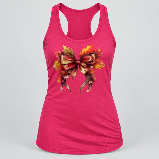 Autumn Leaf Bow racerback tank in Raspberry