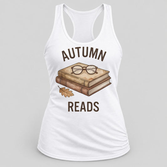 Autumn Reads racerback tank in White