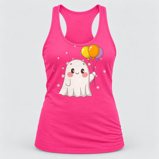 Balloon Ghost racerback tank in Hot Pink