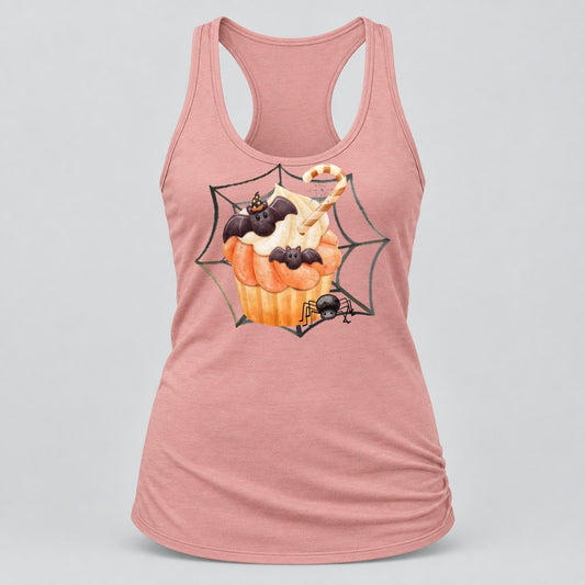 Bat Cupcake Web racerback tank in Desert Pink