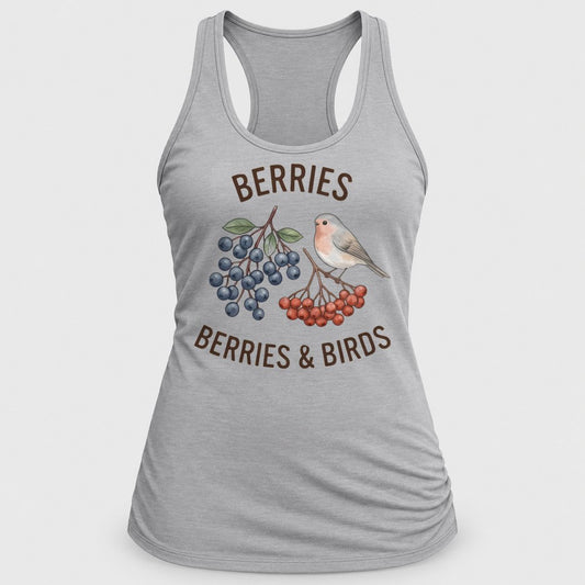 Berries & Birds racerback tank in Silver
